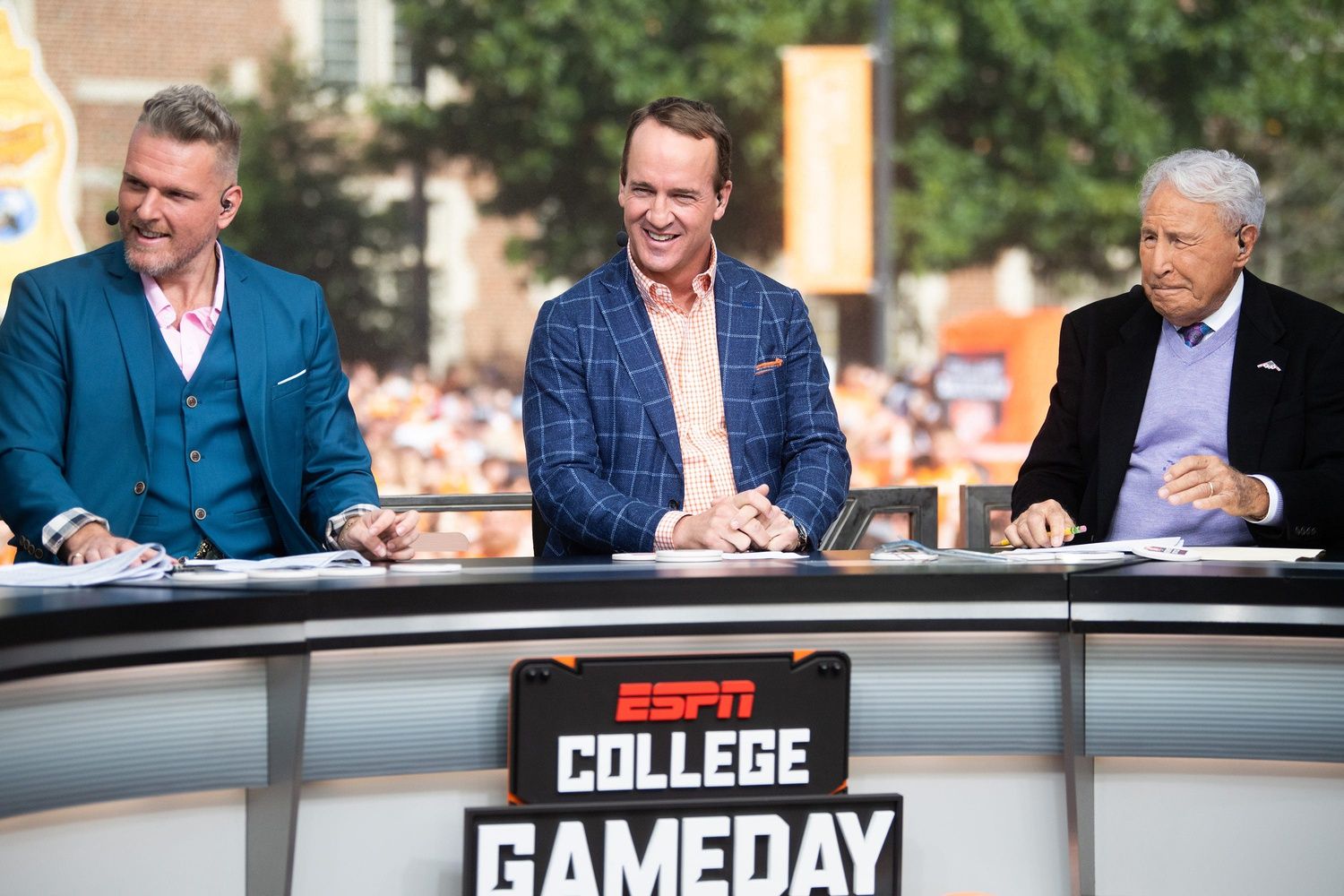 Peyton Manning during ESPN's College GameDay show held outside of Ayres Hall on the University of Tennessee campus in Knoxville, Tenn. on Saturday, Oct. 15, 2022. The college football pregame show returned to Knoxville for the second time this season for No. 8 Tennessee's SEC rivalry game against No. 1 Alabama.