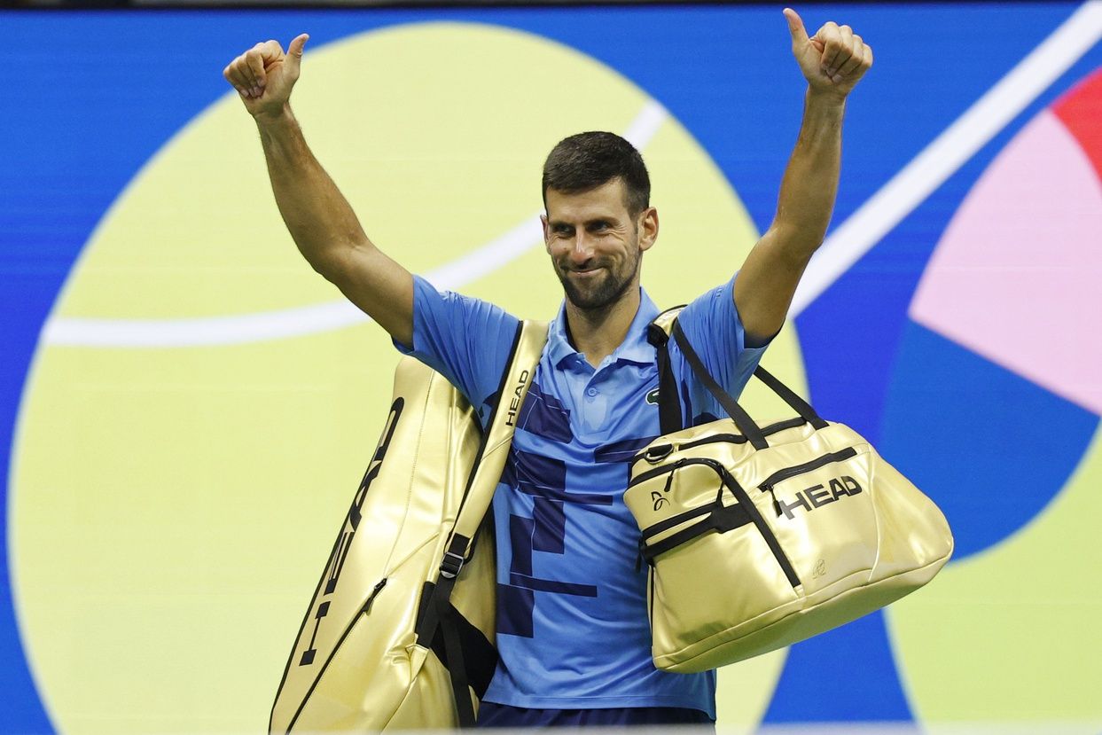 Flushing, NY, USA; Novak Djokovic (SRB) waves to the crowd while leaving the court after his match Alexei Popyrin (AUS) celebrates after his match against(not pictured) in a men's singles match on day five of the 2024 U.S. Open tennis tournament at Billie Jean King USTA National Tennis Center.