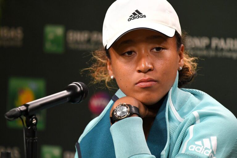 Naomi Osaka (JPN) answers questions during a press conference at the BNP Paribas Open at the Indian Wells Tennis Garden.