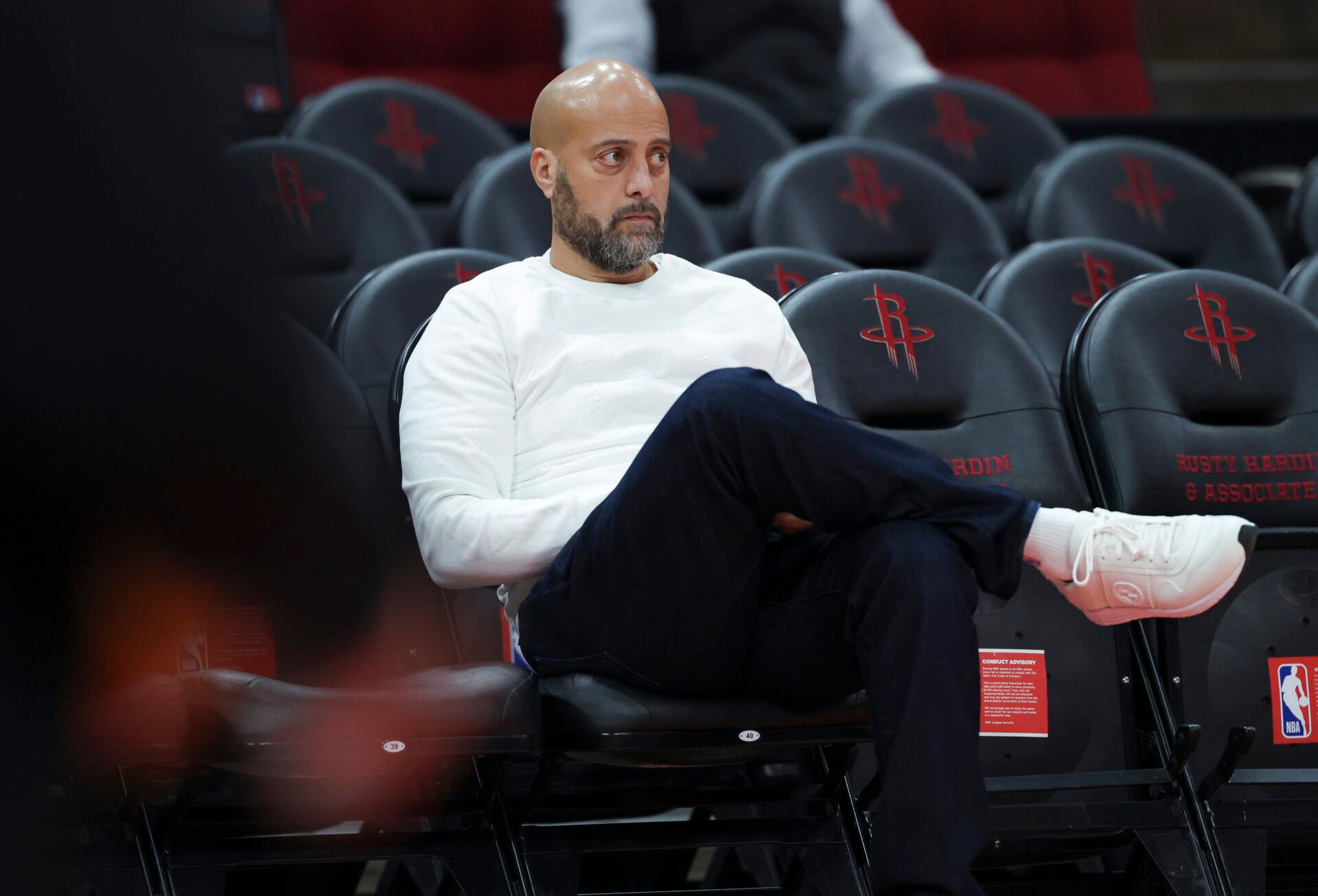 Houston Rockets general manager Rafael Stone watches during practice before the game against the Oklahoma City Thunder at Toyota Center.