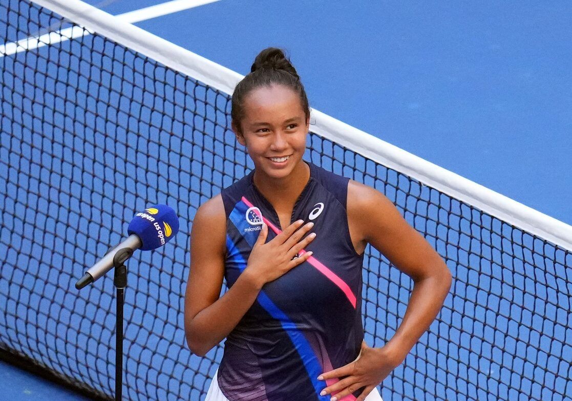 Leylah Fernandez of Canada smiles towards the crowd after defeating Elina Svitolina of Ukraine on day nine of the 2021 U.S. Open tennis tournament at USTA Billie Jean King National Tennis Center.