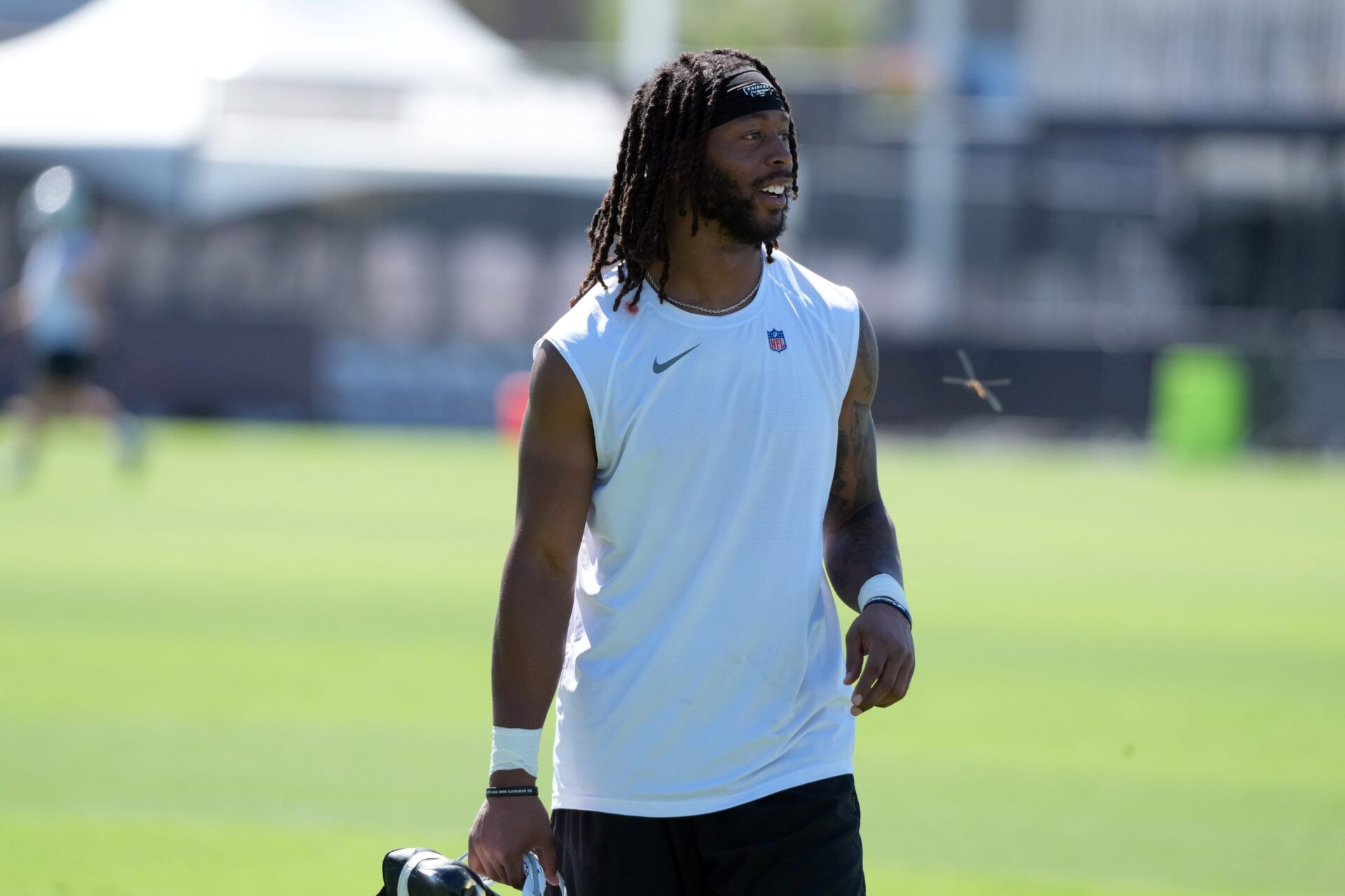 Las Vegas Raiders receiver Jakobi Meyers (16) during training camp at the Intermountain Healthcare Performance Center.