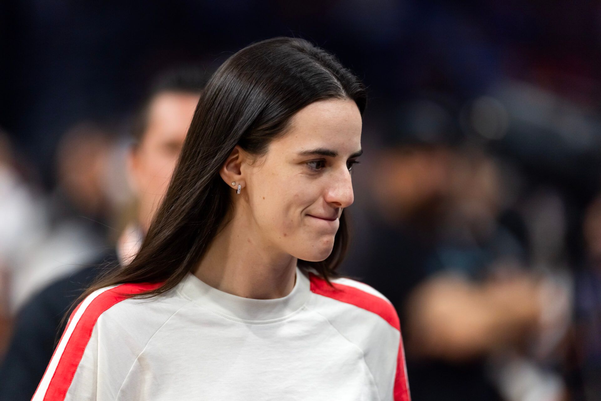 Indiana Fever injured guard Caitlin Clark in attendance against the Phoenix Mercury during an WNBA game at PHX Arena.