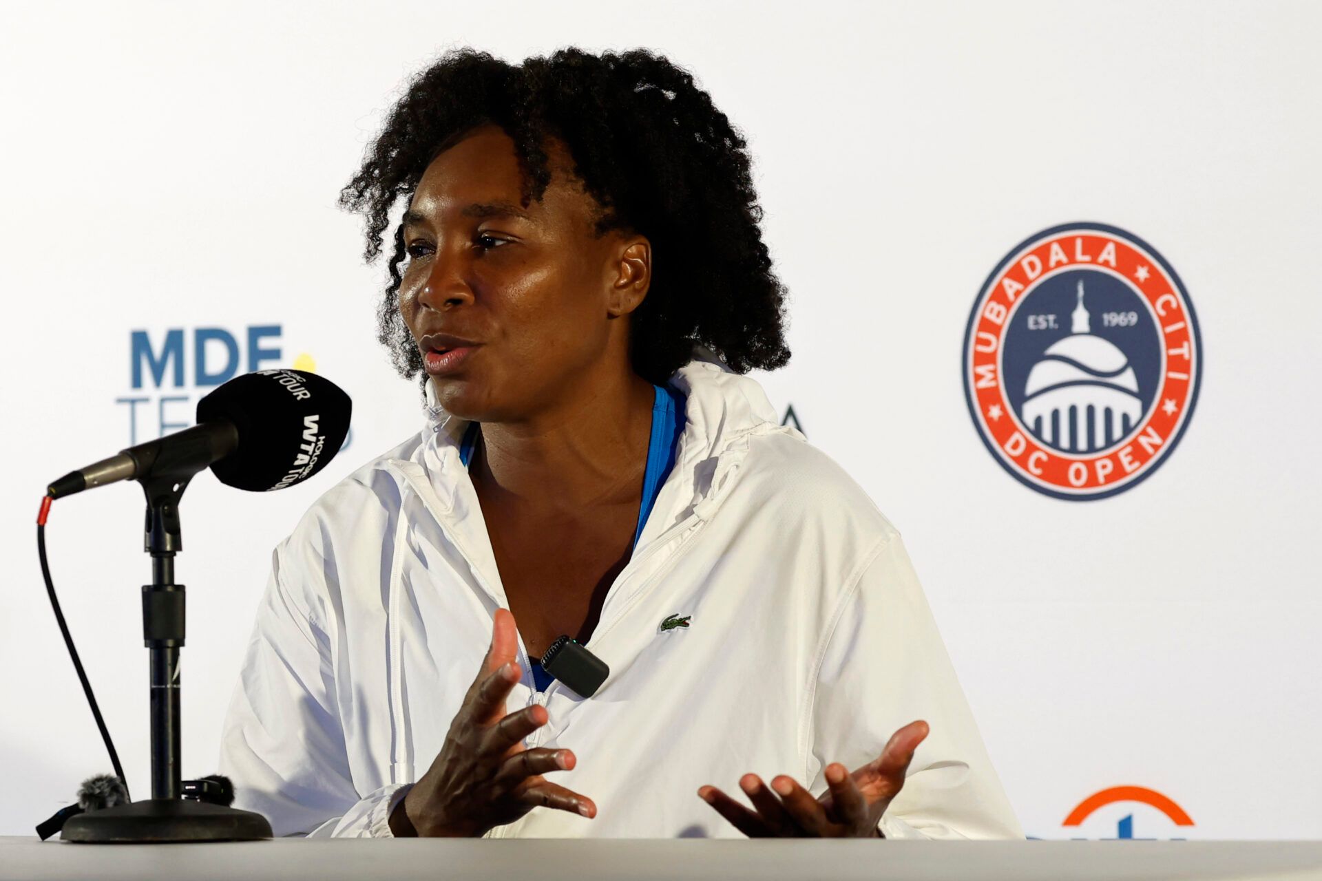 Venus Williams struggled to hold back her emotions towards the end of her post-match press conference at the US Open.
