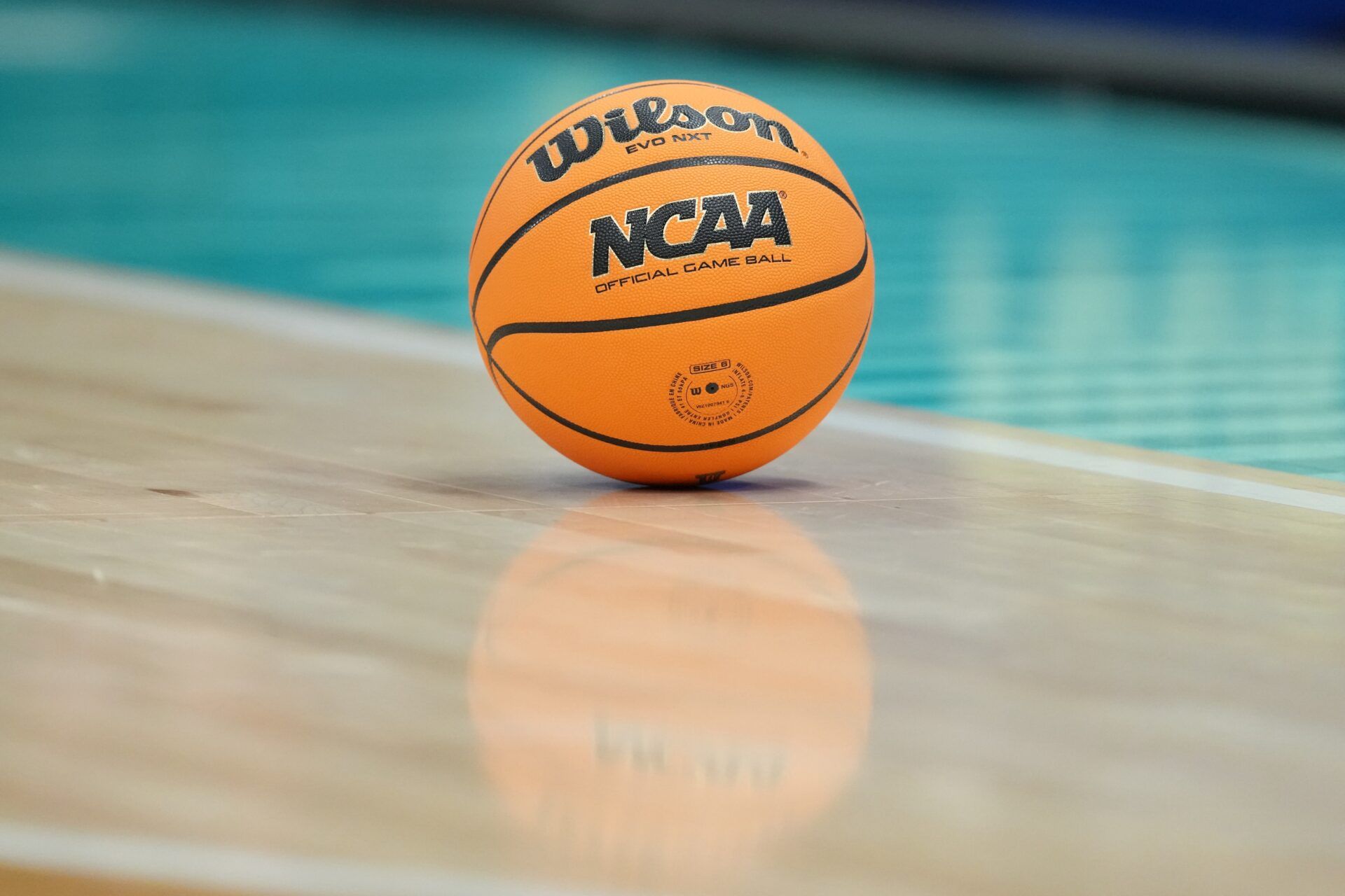 Detail view of the basketball during the fourth quarter in a semifinal of the women's 2025 NCAA tournament between the Connecticut Huskies and the UCLA Bruins at Amalie Arena.