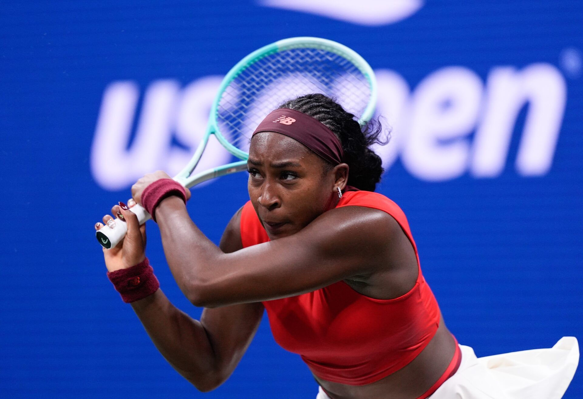 Coco Gauff (USA) hits to Ajla Tomljanovic (AUS) (not pictured) on day three of the 2025 U.S. Open tennis tournament at the USTA Billie Jean King National Tennis Center.