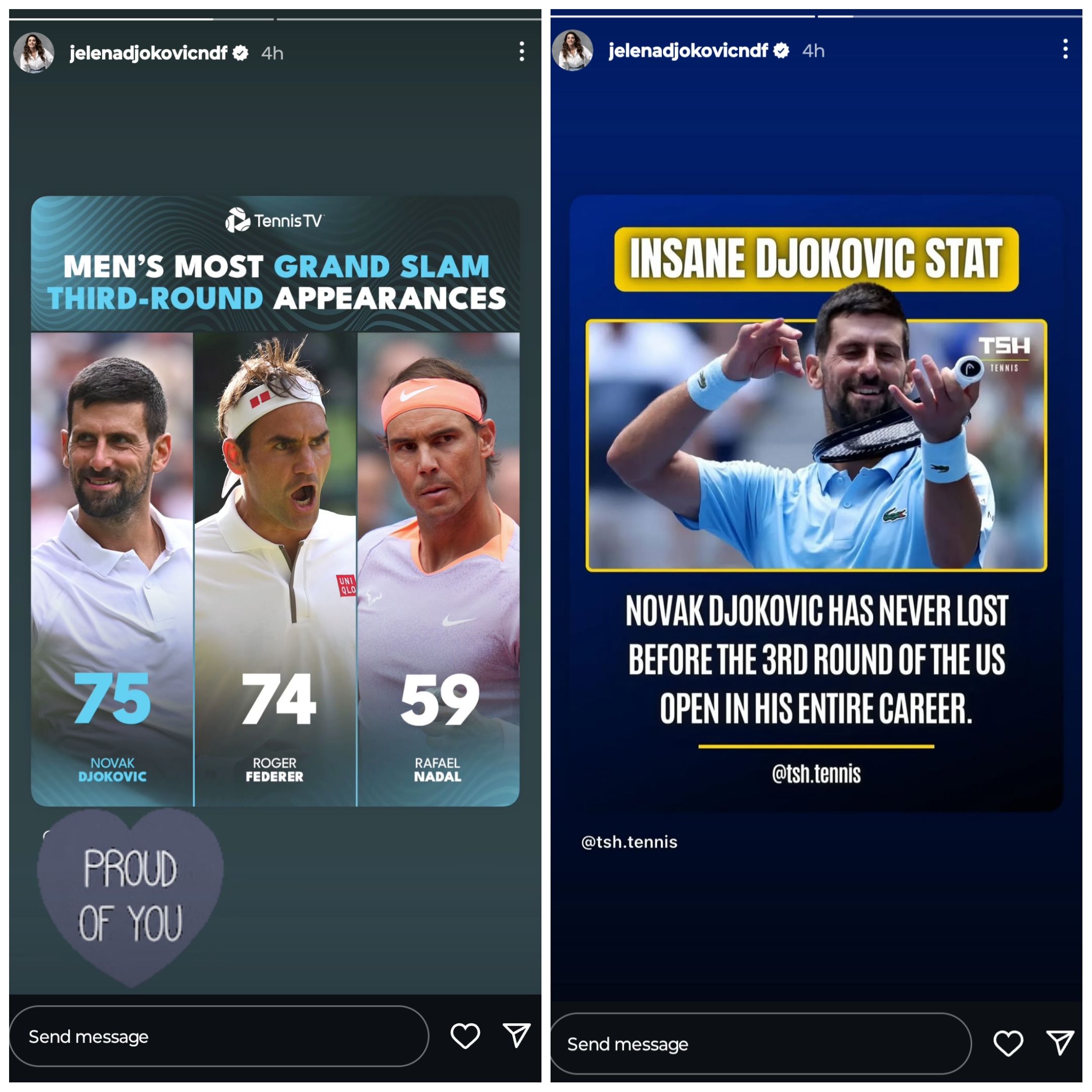 Screen grab of Novak Djokovic's wife Jelena's Instagram stories