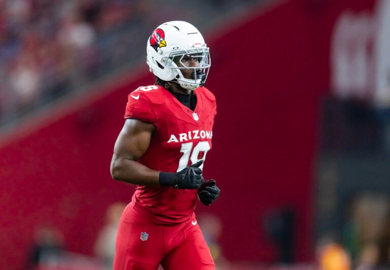 Arizona Cardinals wide receiver Marvin Harrison Jr. (18) against the Kansas City Chiefs during a preseason NFL game at State Farm Stadium.