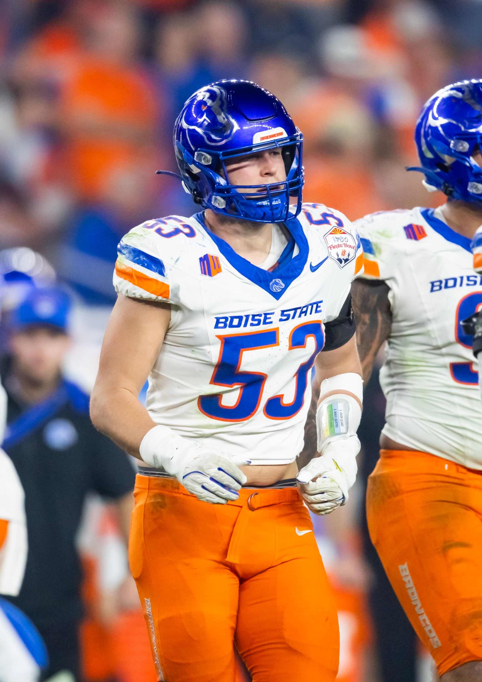 Boise State Broncos linebacker Marco Notarainni (53) against the Penn State Nittany Lions during the Fiesta Bowl at State Farm Stadium.