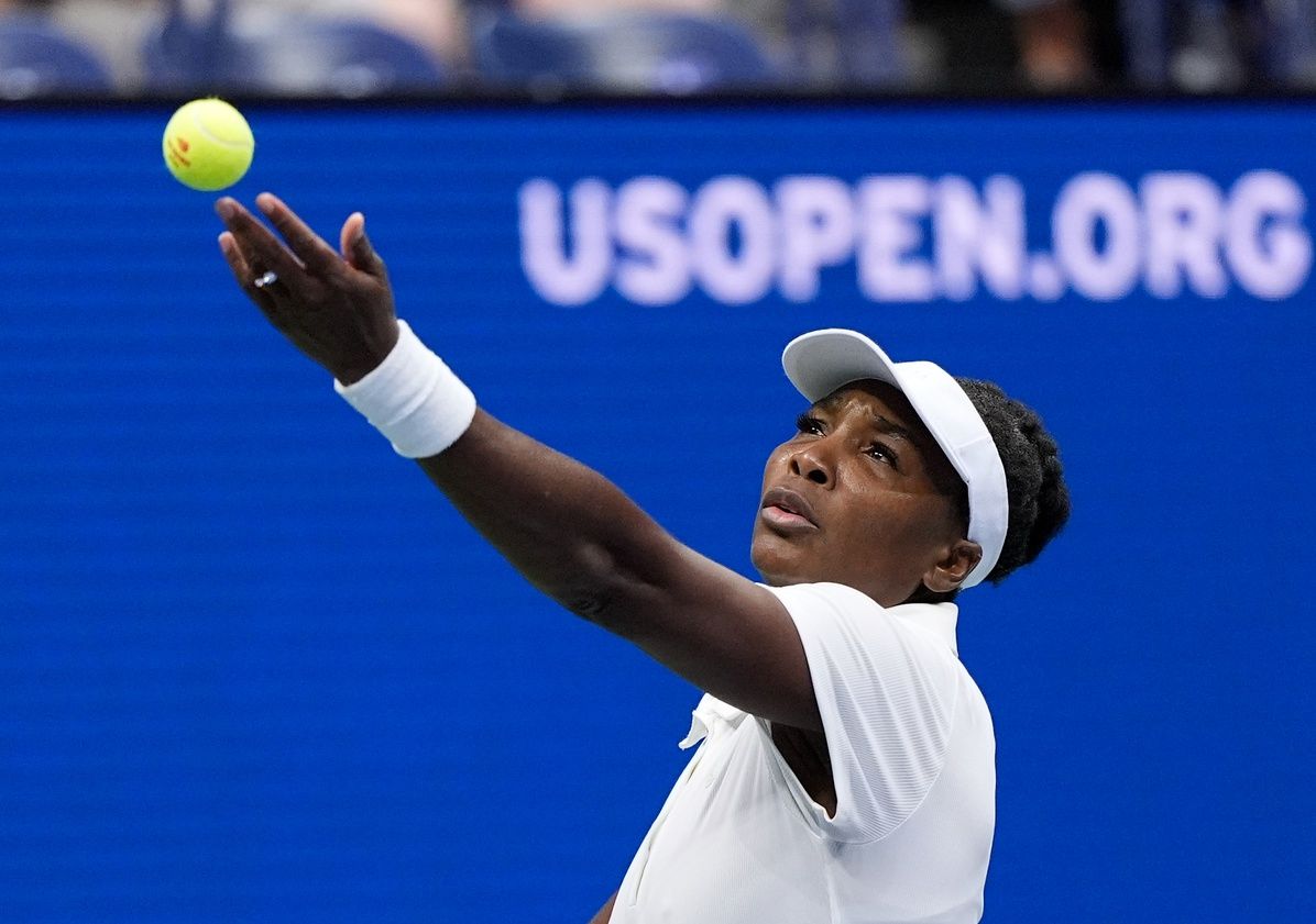 Venus Williams (USA) hits to Karolina Muchova (Czech)(not pictured) on day two of the 2025 U.S. Open tennis tournament at the USTA Billie Jean King National Tennis Center.