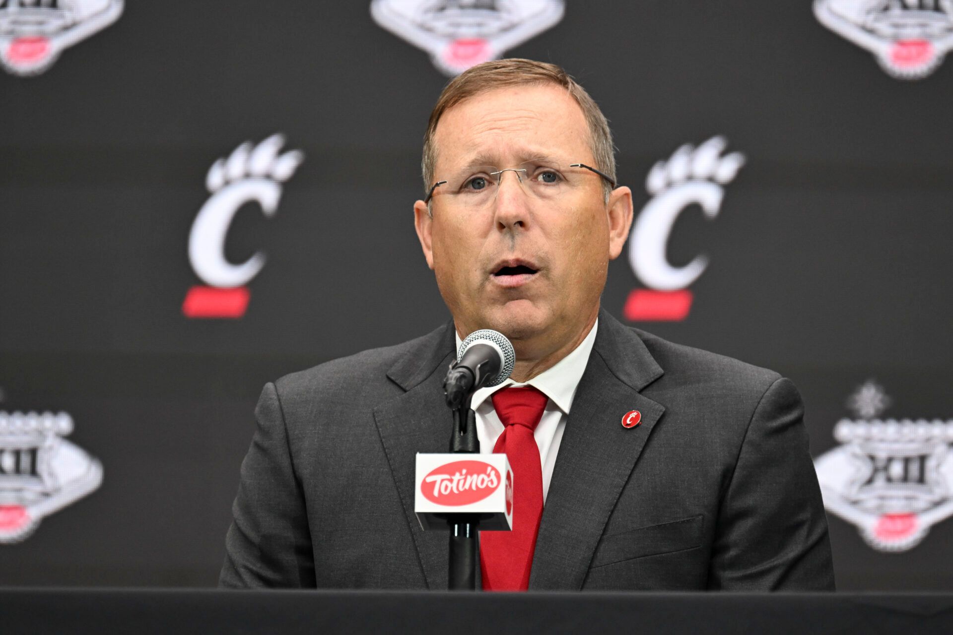 Cincinnati Bearcats head coach Scott Satterfield speaks to the media during the Big 12 Media Days at Allegiant Stadium.