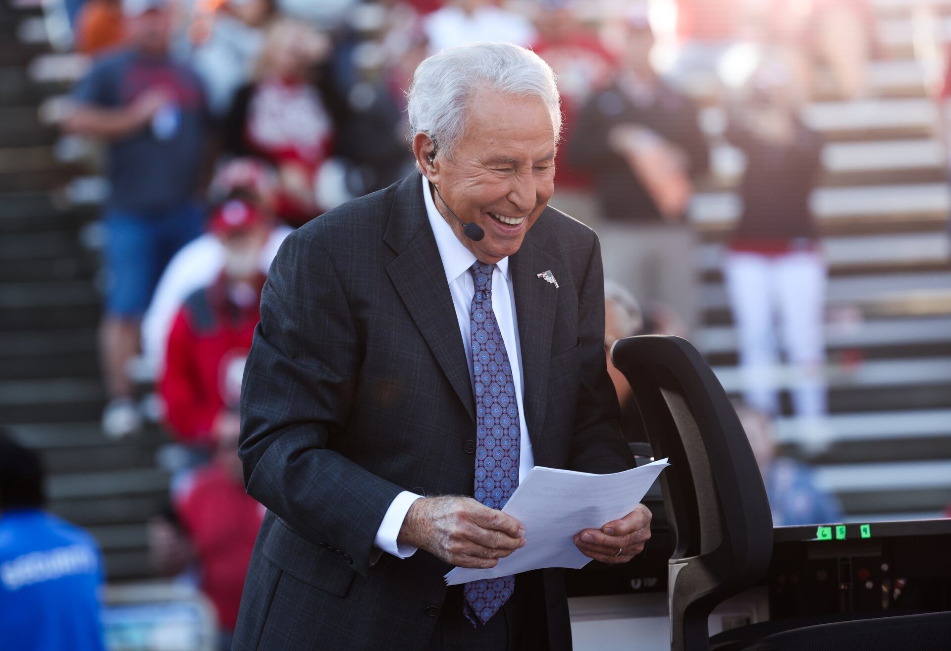 ESPN personality Lee Corso before the game between the Texas Longhorns and Oklahoma Sooners at the Cotton Bowl.