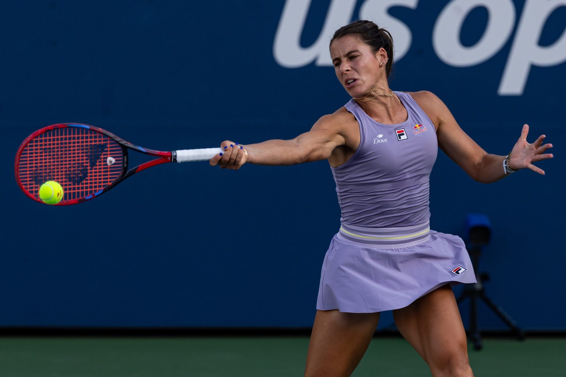 Emma Navarro of the United States in action against Wang Yafan of China in the first round of the womenÕs singles at the US Open at Billie Jean King National Tennis Centre.
