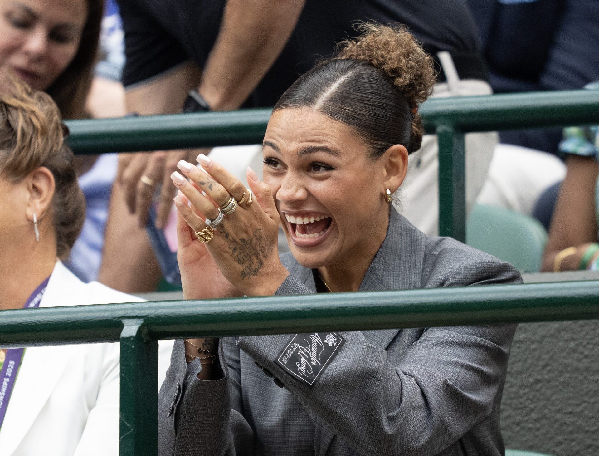 Wimbledon, United Kingdom; Trinity Rodman  in attendance for the Ben Shelton of the United States and Marton Fucsovics of Hungary match  on day six at the All England Lawn Tennis and Croquet Club.