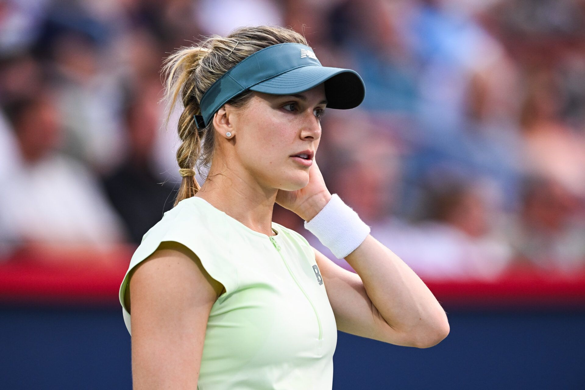 Eugenie Bouchard (CAN) looks on against Belinda Bencic (SUI) in second round play at IGA Stadium.
