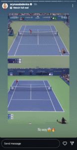 Screengrab of Aryna Sabalenka's Instagram stories (@arynasabalenka)