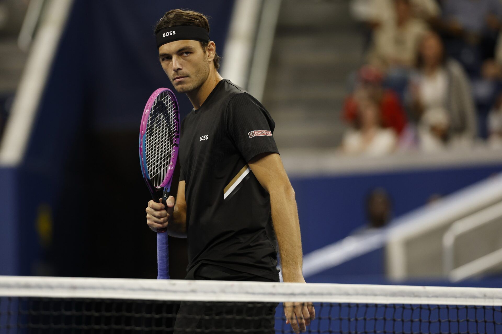 Taylor Fritz (USA) reacts after winning a point against Jerome Kym (SUI) (not pictured) on day six of the 2025 US Open tennis tournament at Billie Jean King USTA National Tennis Center.