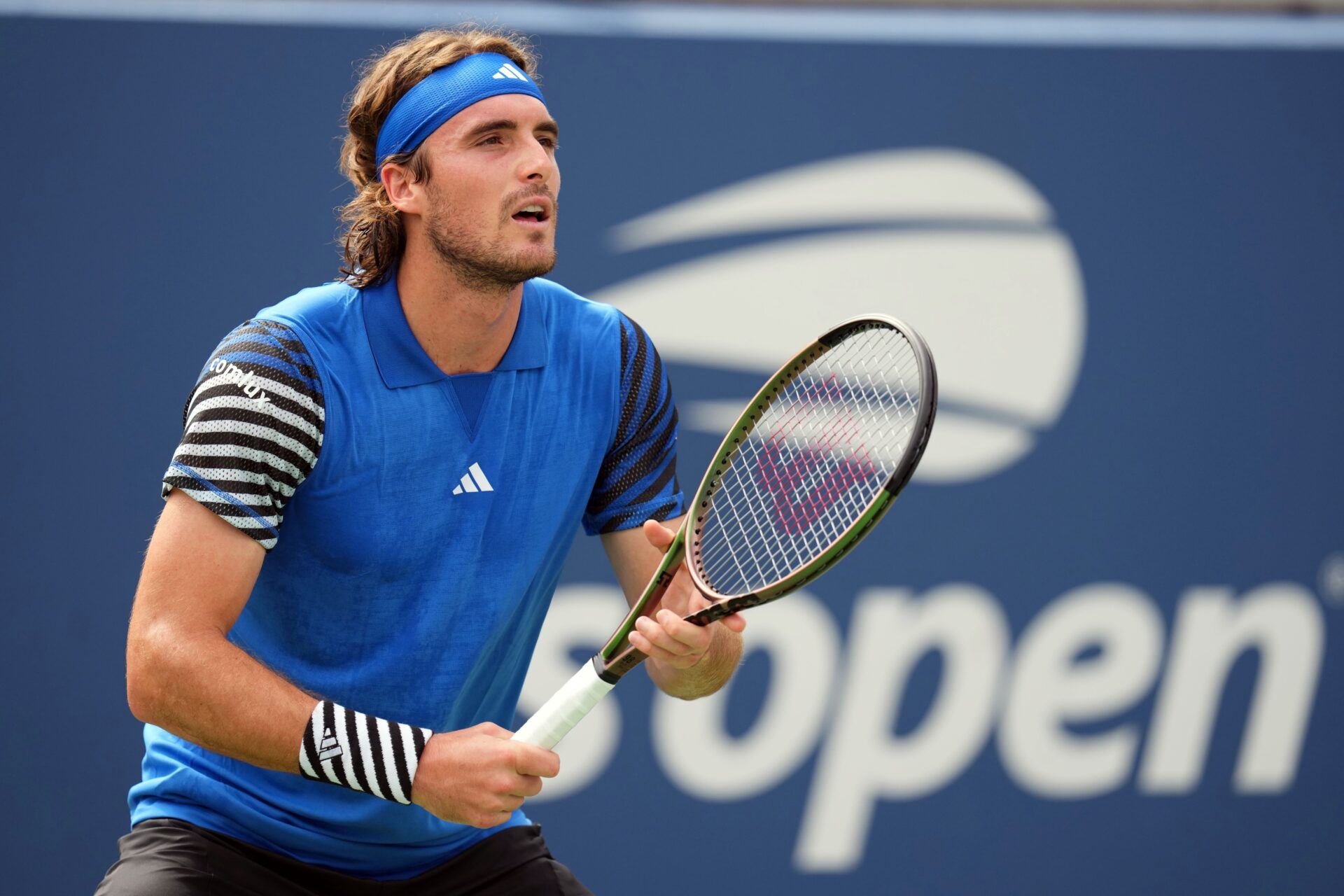 Flushing, NY, USA; Stefanos Tsitsipas of Greece faces Dominic Stricker of Switzerland on day three of the 2023 U.S. Open tennis tournament at USTA Billie Jean King National Tennis Center.
