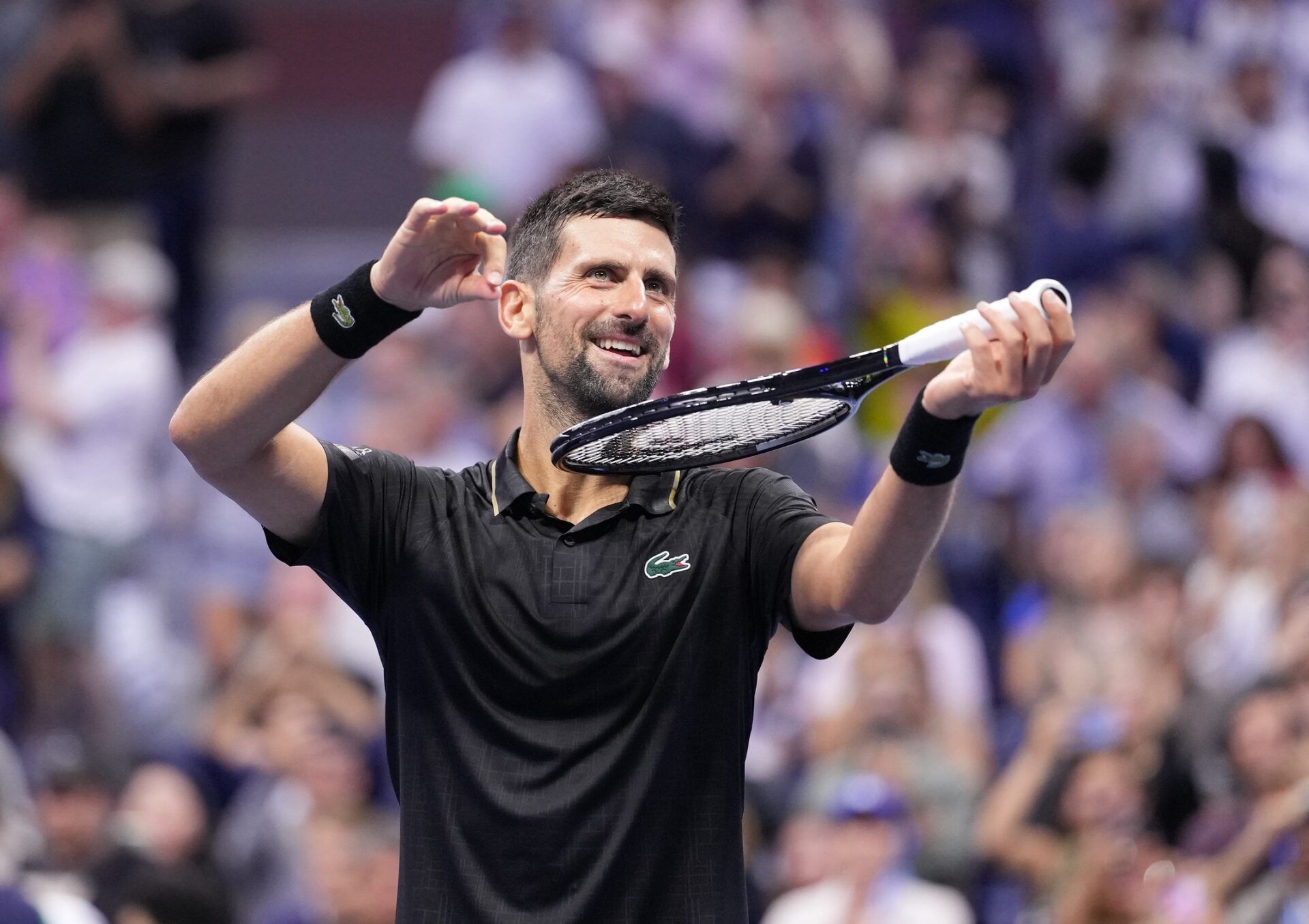 Novak Djokovic (SRB) after beating Jan-Lennard Struff (GER) (not pictured) on day eight of the 2025 U.S. Open tennis tournament at the USTA Billie Jean King National Tennis Center.