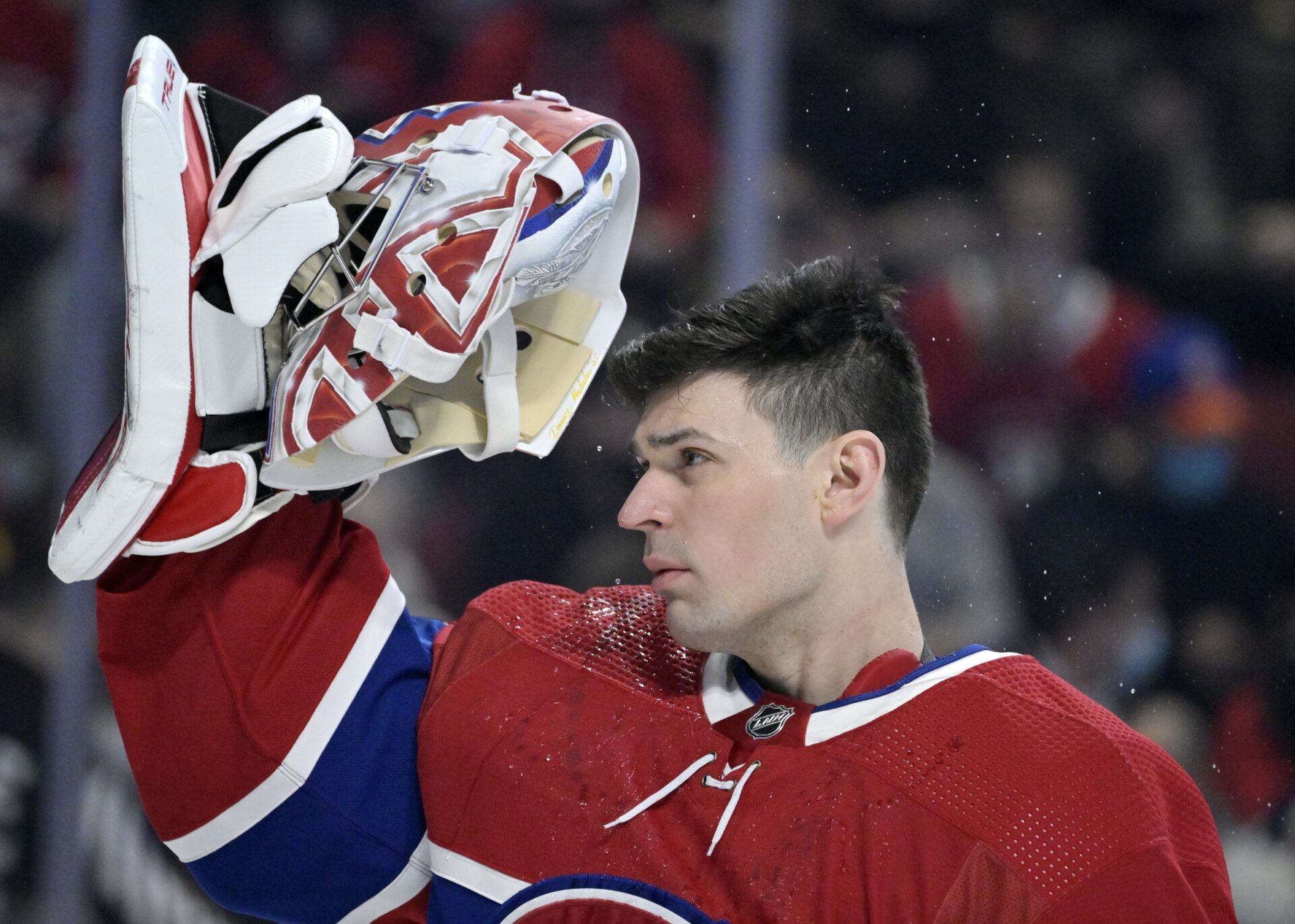 Montreal Canadiens goalie Carey Price (31) puts his mask on before the game against the New York Islanders at the Bell Centre.