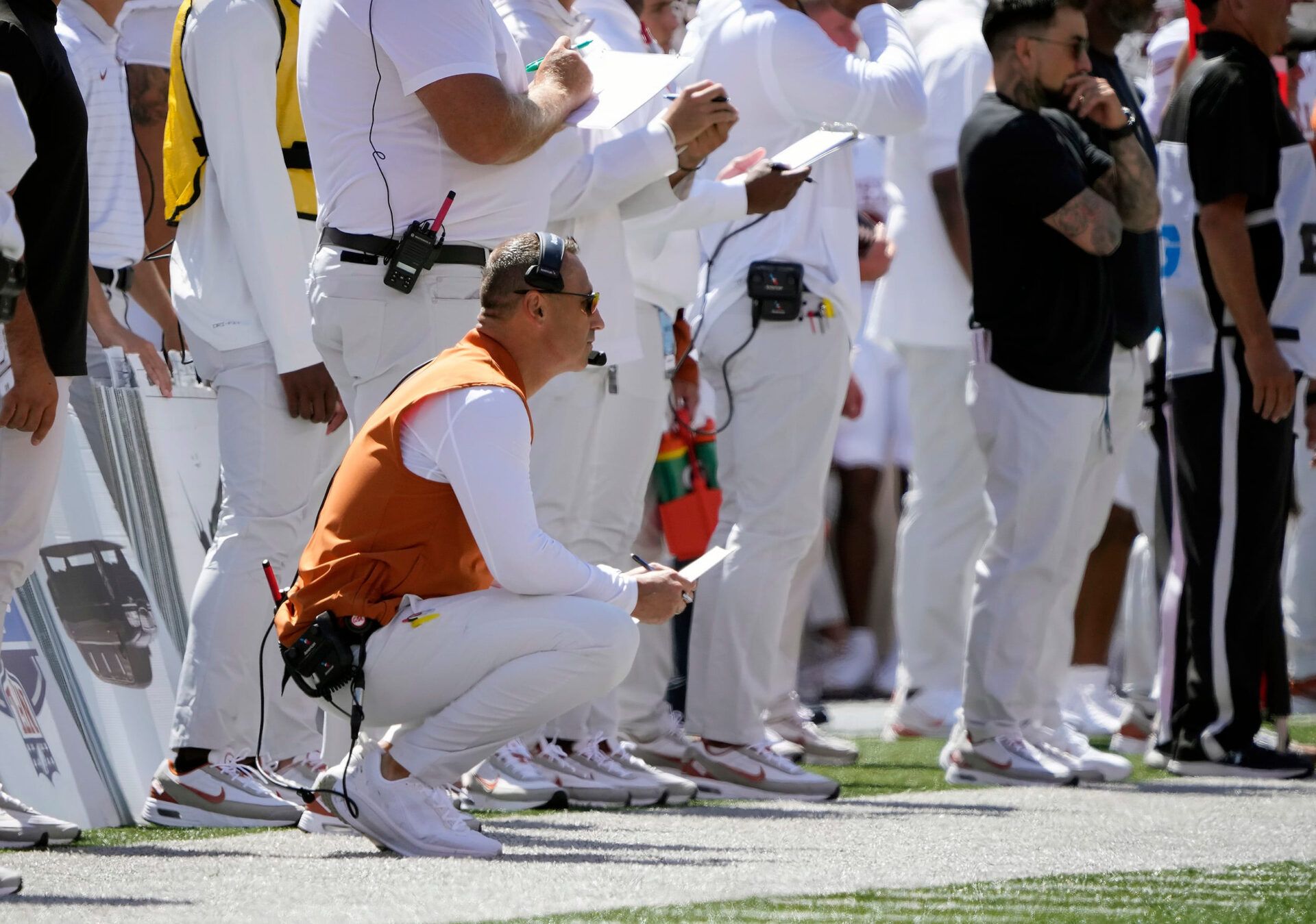 Texas Longhorns head coach Steve Sarkisian watches his team against Ohio State Buckeyes during the first quarter at Ohio Stadium.