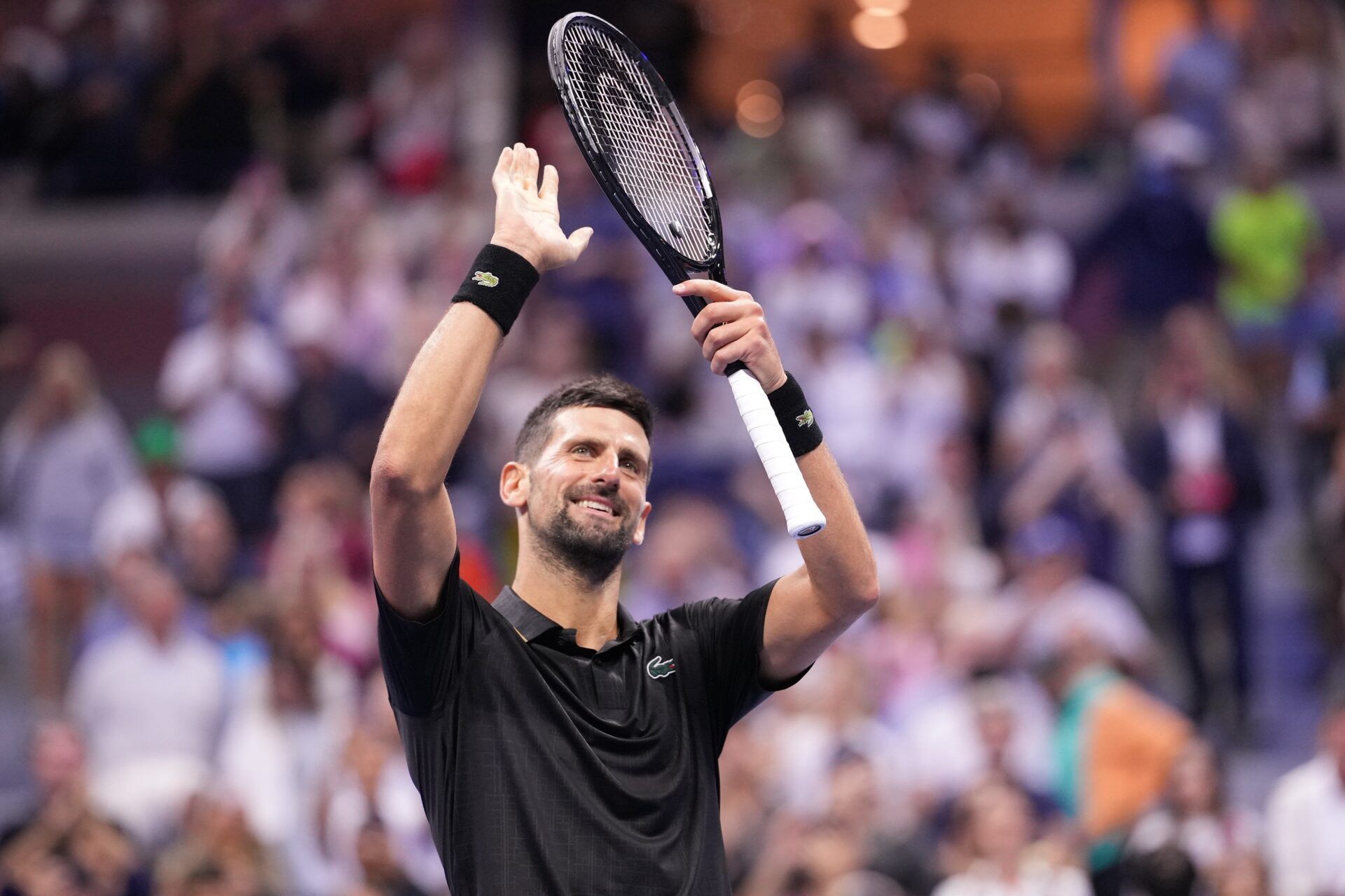 Novak Djokovic (SRB) after beating Jan-Lennard Struff (GER) (not pictured) on day eight of the 2025 U.S. Open tennis tournament at the USTA Billie Jean King National Tennis Center.