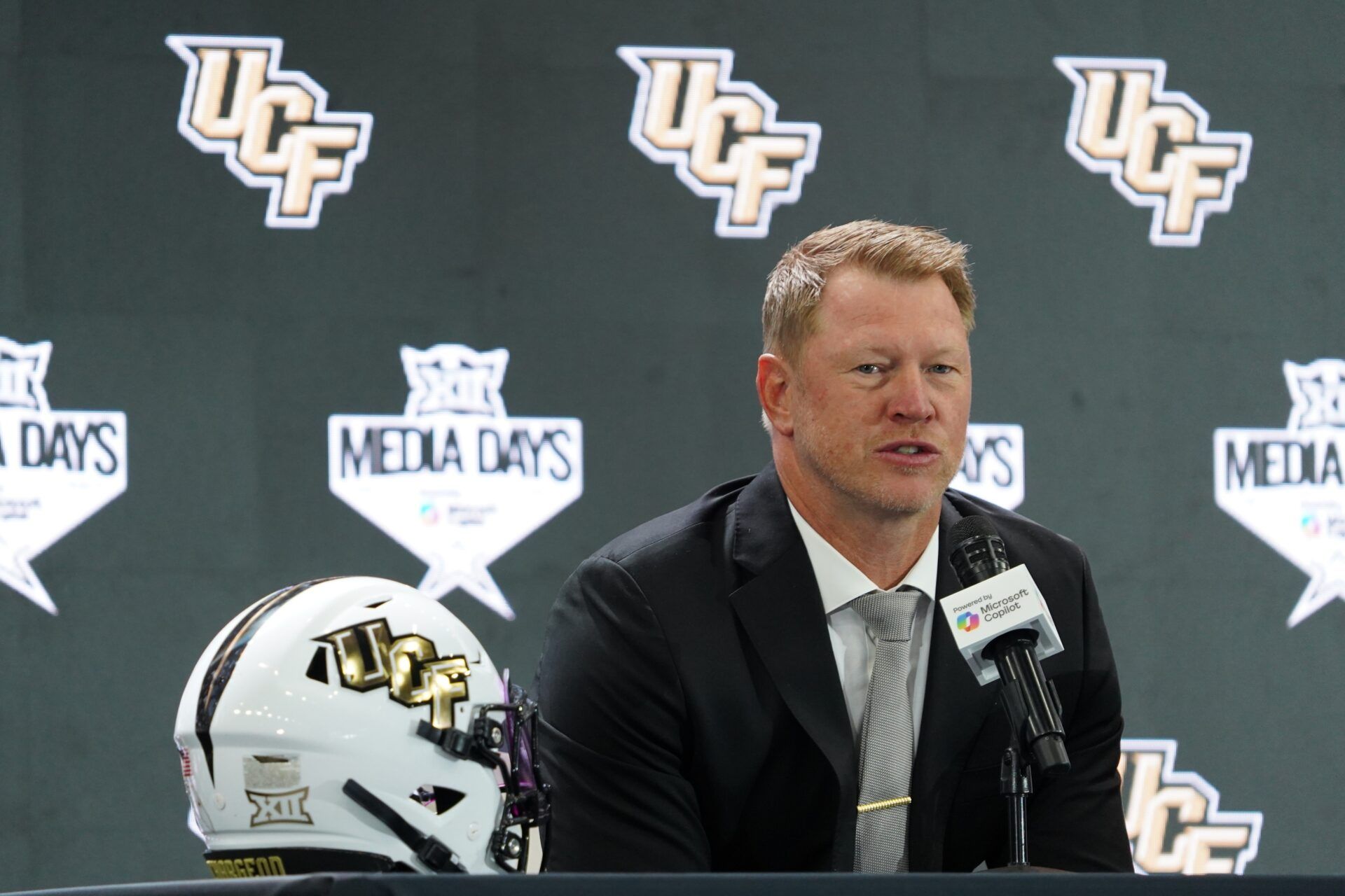 UCF head coach Scott Frost addresses the media during 2025 Big 12 Football Media Days at The Star.