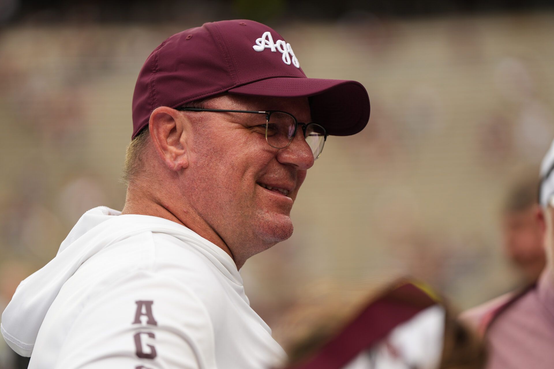Texas A&M Aggies head coach Mike Elko pregame against the UTSA Roadrunners at Kyle Field.