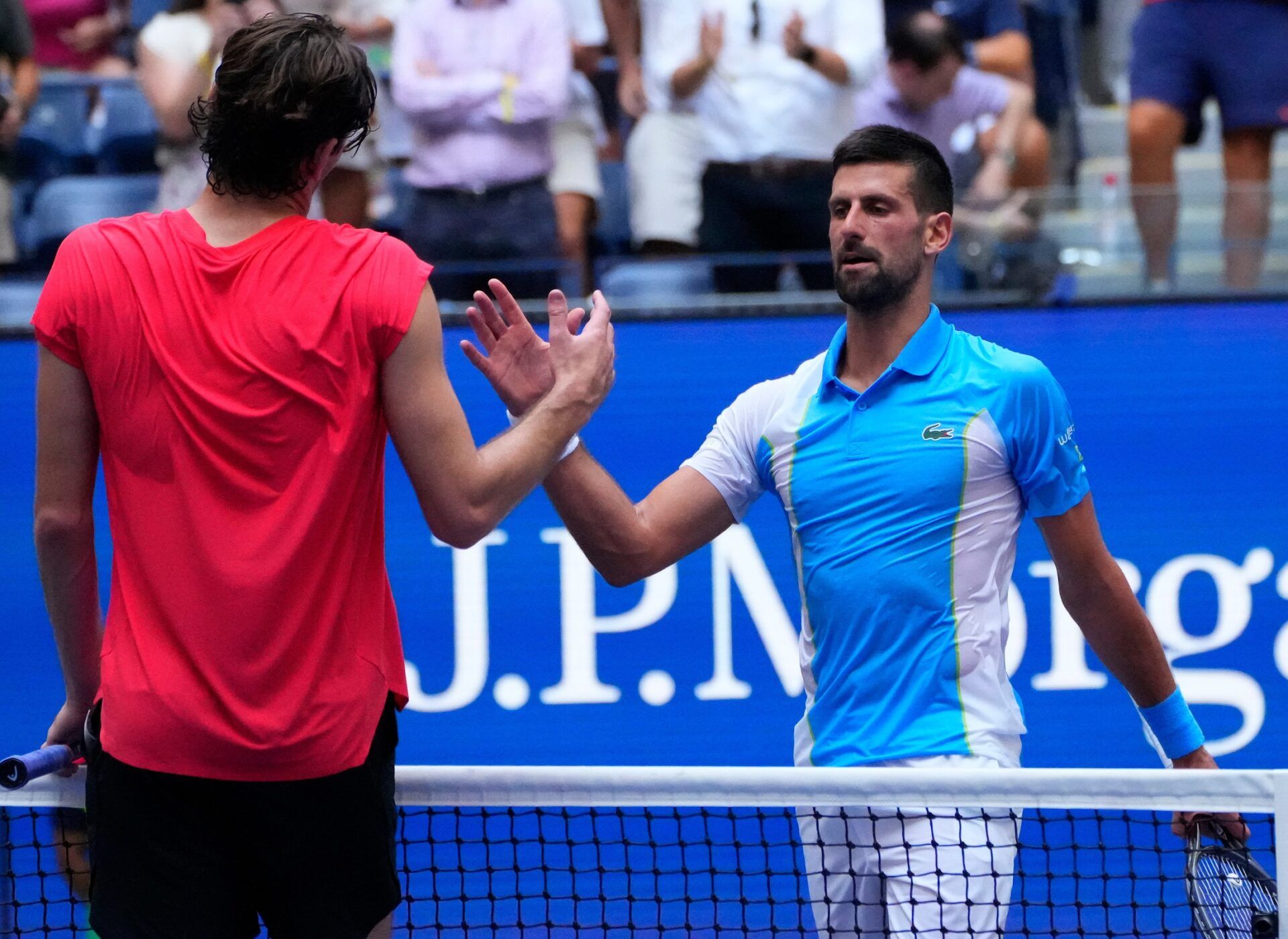 Novak Djokovic of Serbia after beating Taylor Fritz of the USA on day nine of the 2023 U.S. Open tennis tournament at USTA Billie Jean King National Tennis Center.