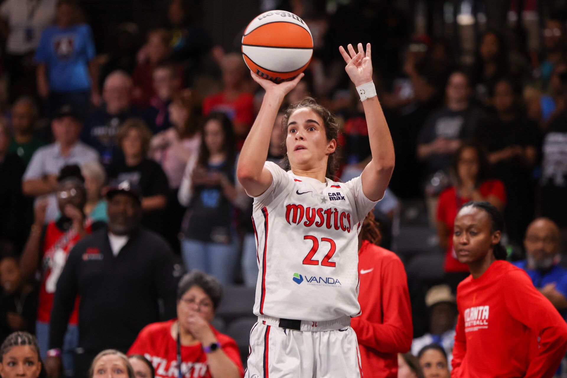 Washington Mystics guard Sonia Citron (22) shoots against the Atlanta Dream in the first quarter at Gateway Center Arena at College Park.