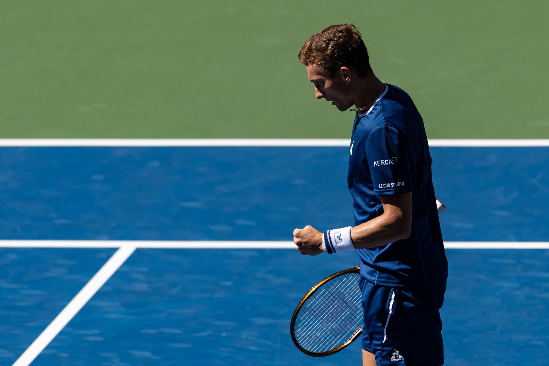 Jiri Lehecka of Czech Republic in action against Adrian Mannarino of France in the fourth round of the men’s singles at the US Open at Louis Armstrong Stadium in Billie Jean King National Tennis Center.