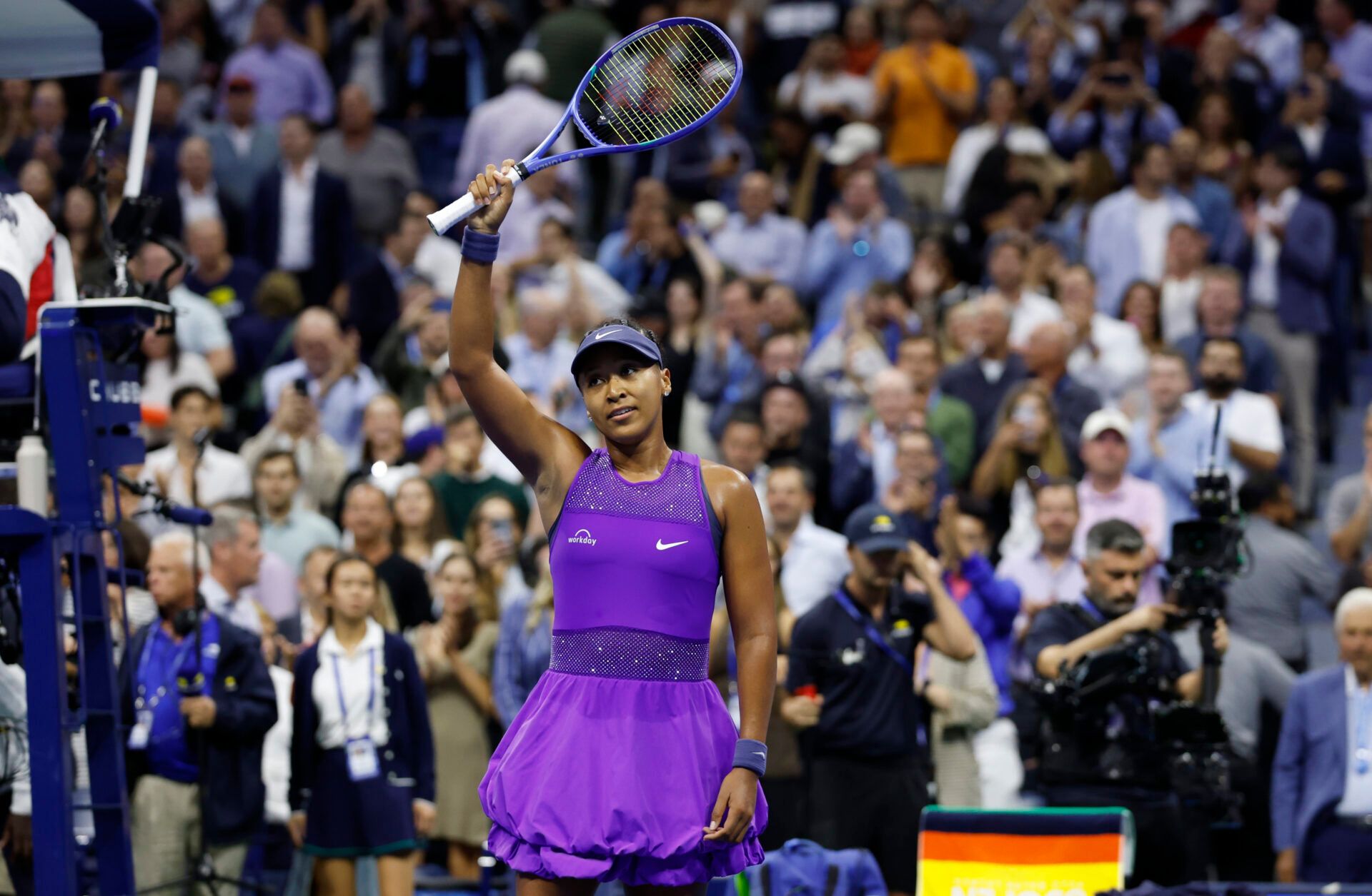 Naomi Osaka (JPN) reacts after defeating Karolina Muchova (CZE) (not pictured) on day eleven of the 2025 US Open tennis championships at USTA Billie Jean King National Tennis Center.