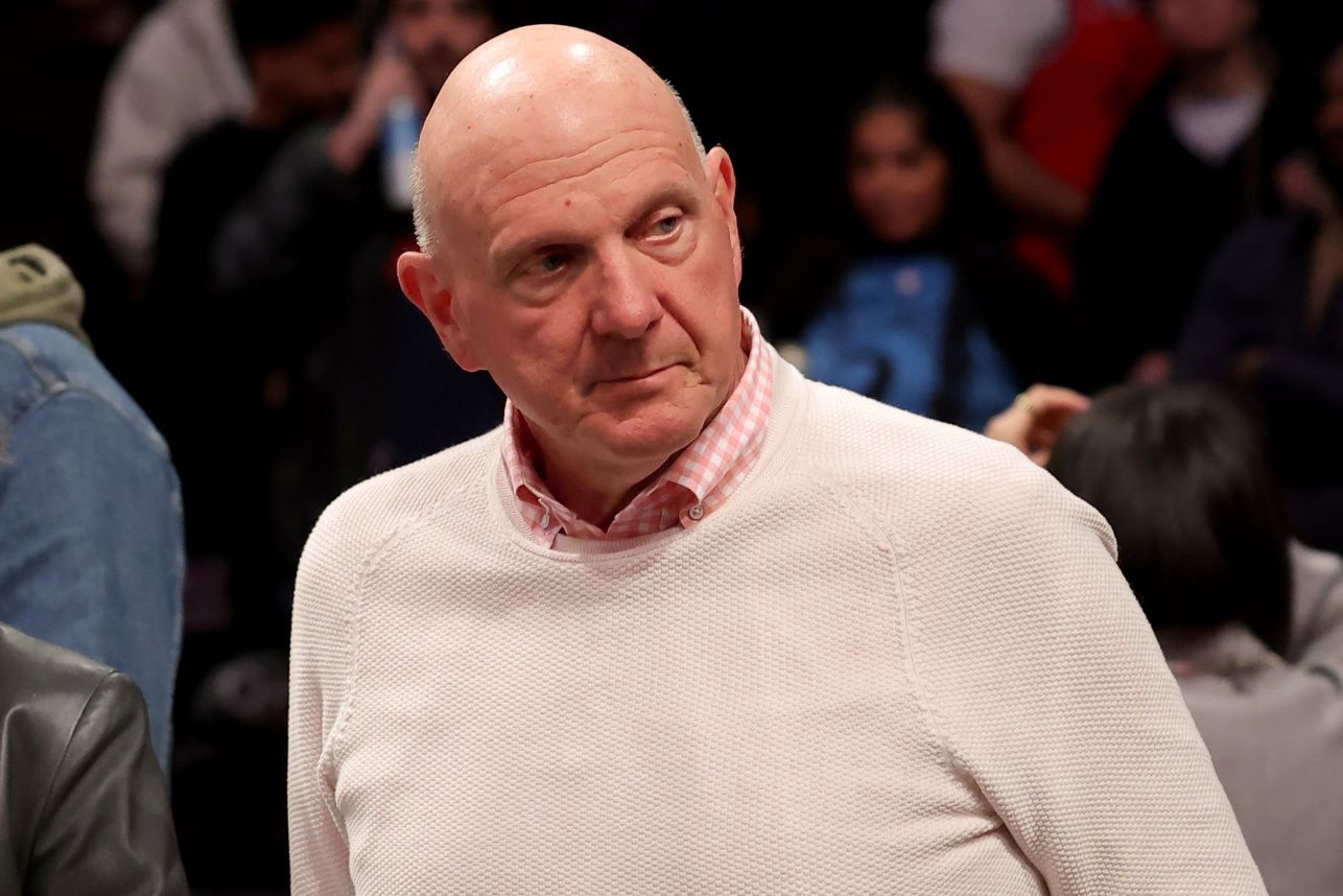 Los Angeles Clippers owner Steve Ballmer leaves his court side seat after a game against the Brooklyn Nets at Barclays Center.