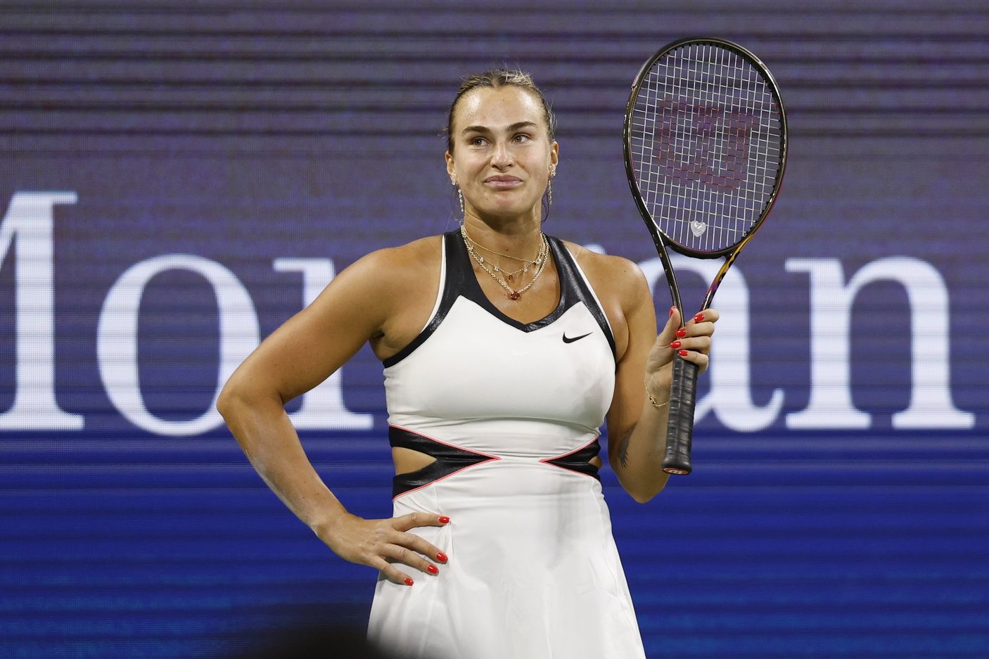 Aryna Sabalenka watches as a bird flied close to the court against Cristina Bucsa (MDA) (not pictured) on day eight of the 2025 US Open tennis championships at Billie Jean King National Tennis Center.