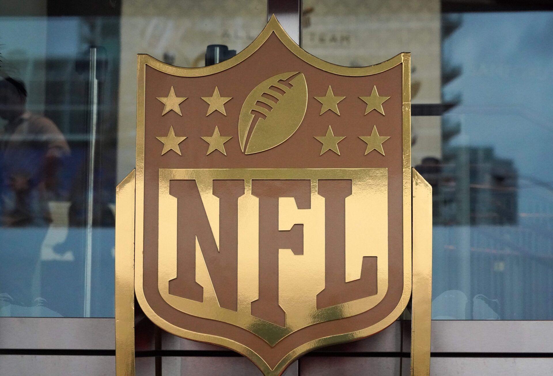 General overall view of NFL golden shield logo at the NFL Honors show at the Adrienne Arsht Center.