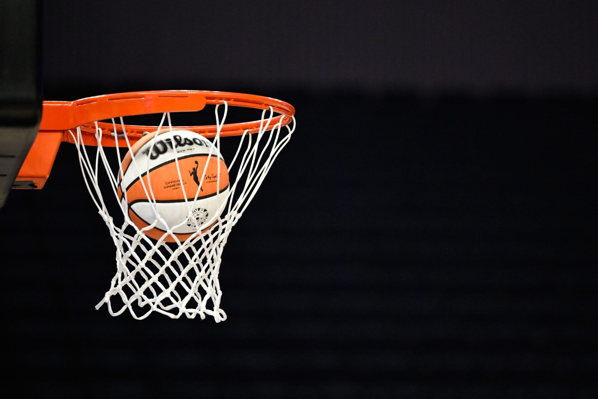 The WNBA logo is seen on a ball before the Golden State Valkyries play the Phoenix Mercury at Chase Center.