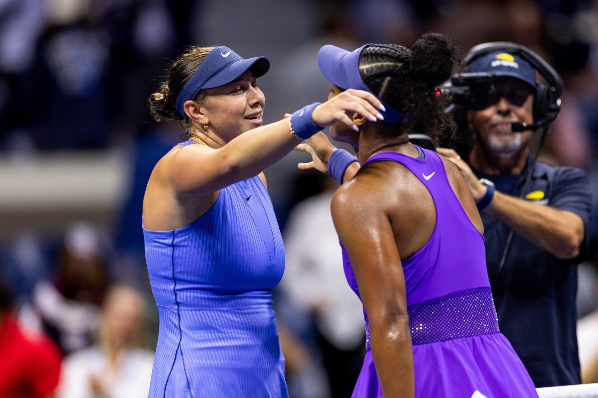 Amanda Anisimova of the United States celebrates her victory over Naomi Osaka of Japan in the semifinal of the women’s singles at the US Open at Arthur Ashe Stadium in Billie Jean King National Tennis Center.