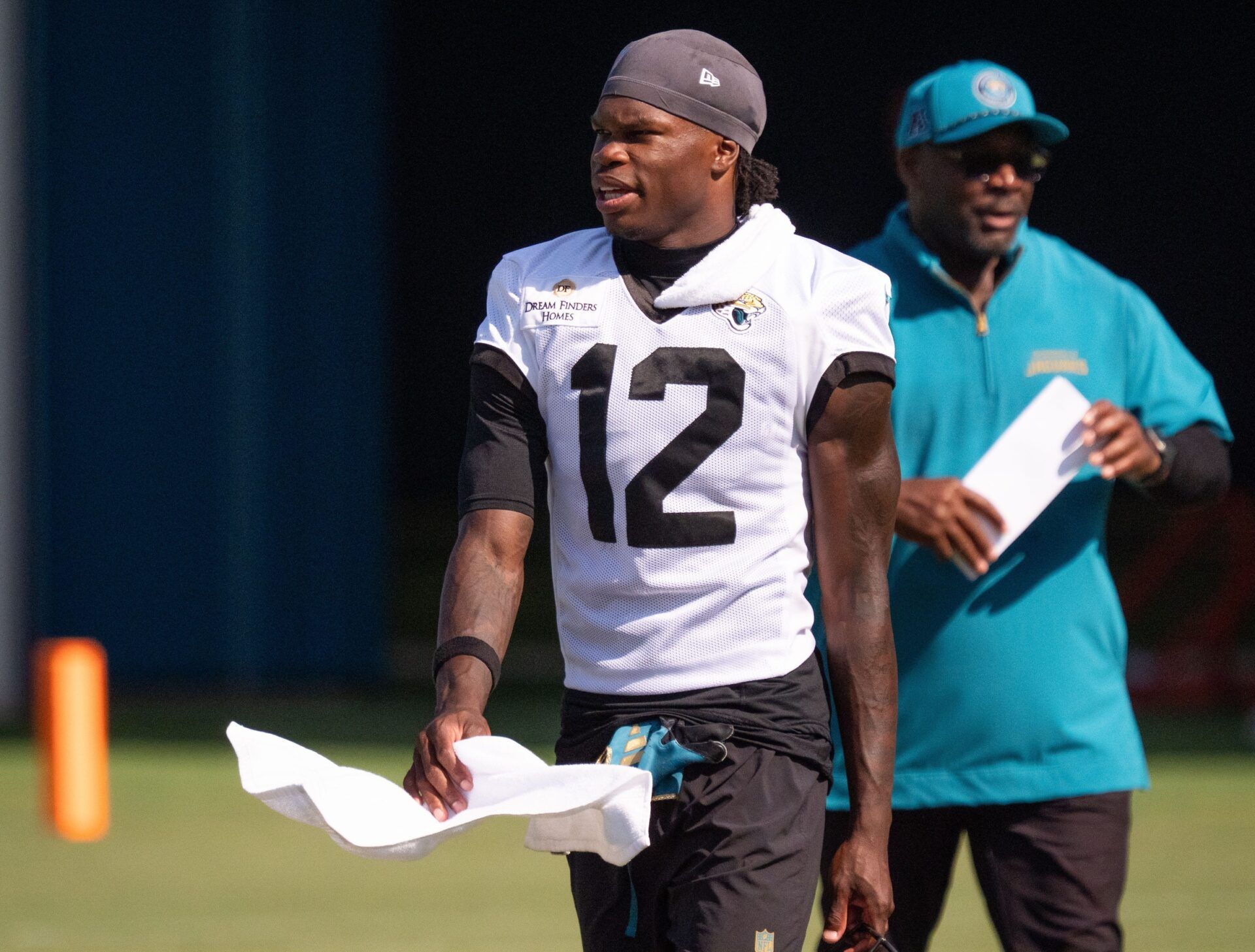 Jacksonville Jaguars wide receiver Travis Hunter (12) walks off the field after the Jacksonville Jaguars’ 18th and final training camp practice at Miller Electric Center in Jacksonville, Fla. Wednesday August 20, 2025. [Doug Engle/Florida Times-Union]