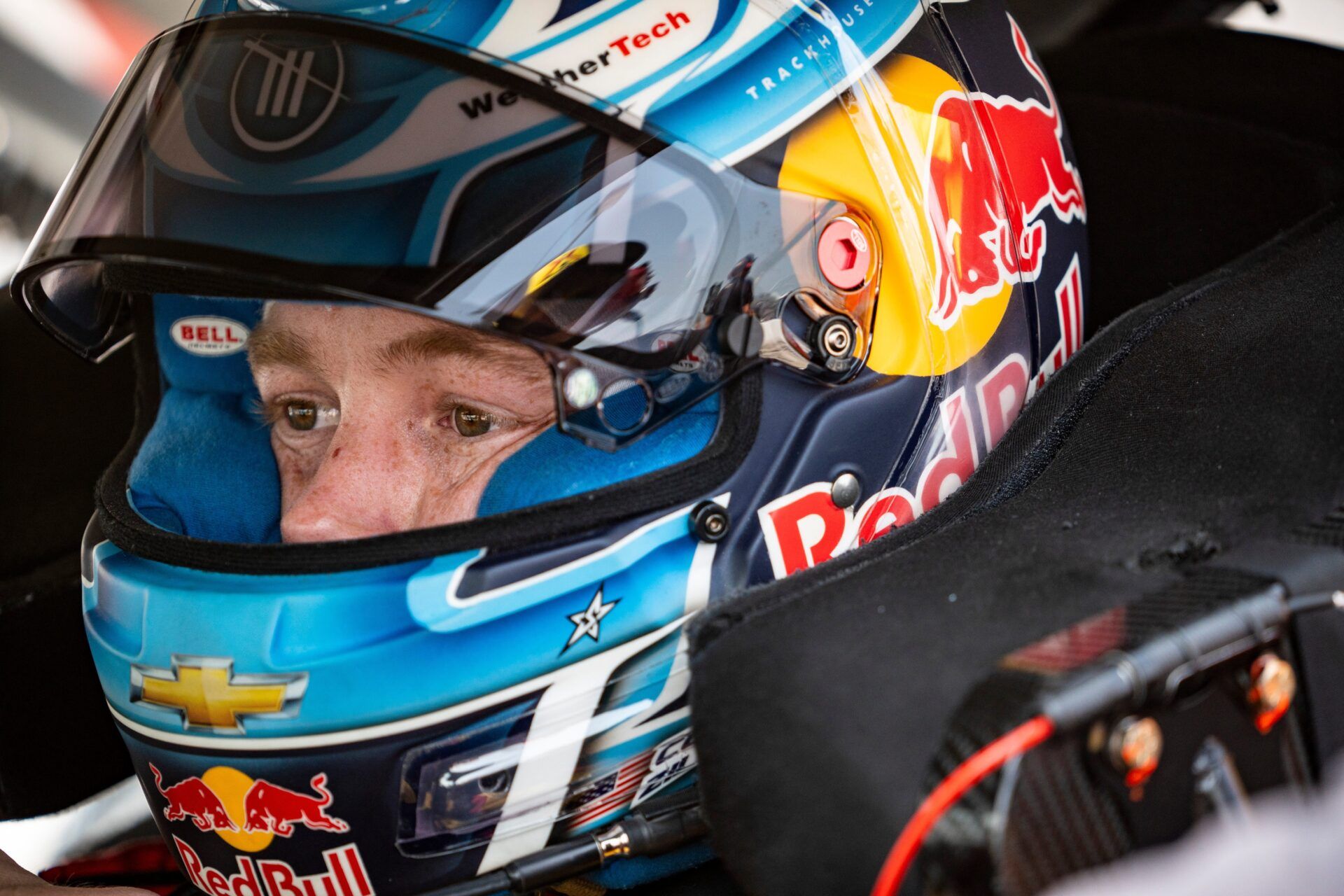 Connor Zilisch (88) looks out the front of his car during NASCAR Xfinity Series qualifying on Aug. 2, 2025, at Iowa Speedway in Newton, Iowa.