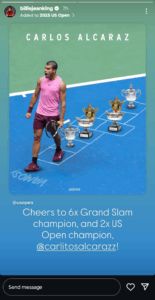 Billie Jean King's congratulatory message on her Instagram story