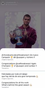 Rafael Nadal's Instagram story
