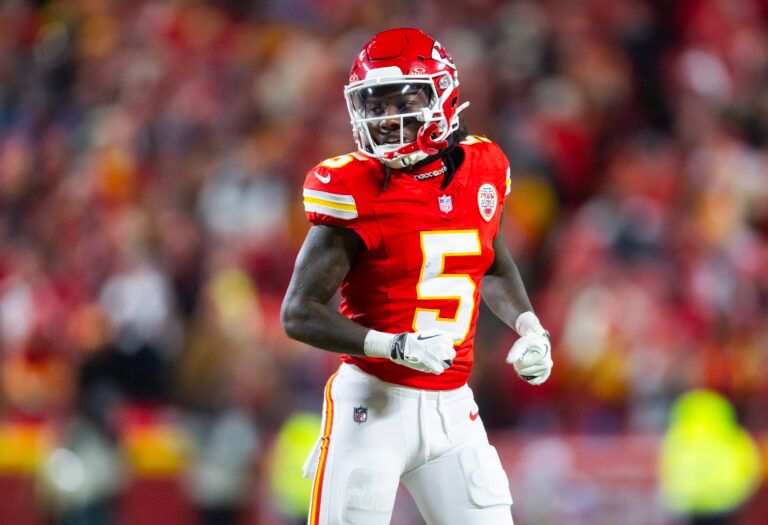 Kansas City Chiefs wide receiver Hollywood Brown (5) against the Buffalo Bills in the AFC Championship game at GEHA Field at Arrowhead Stadium.
