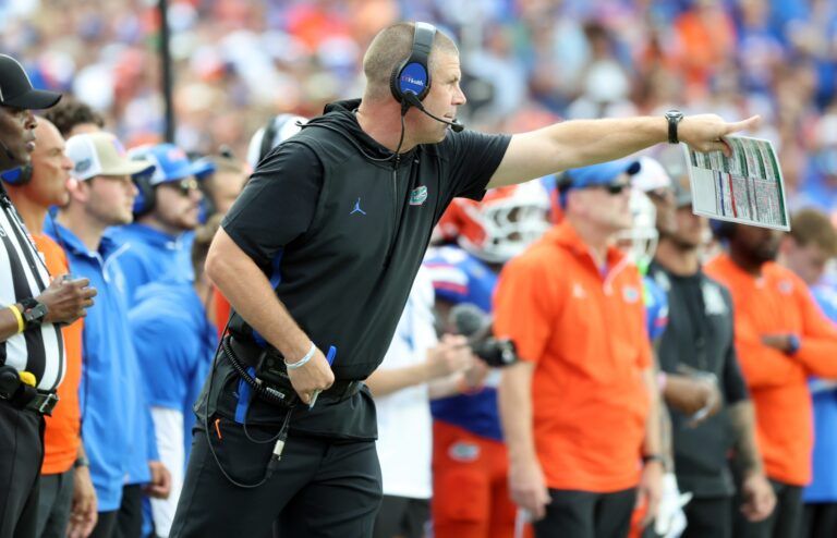 Florida Gators head coach Billy Napier against the South Florida Bulls during the second quarter at Ben Hill Griffin Stadium.