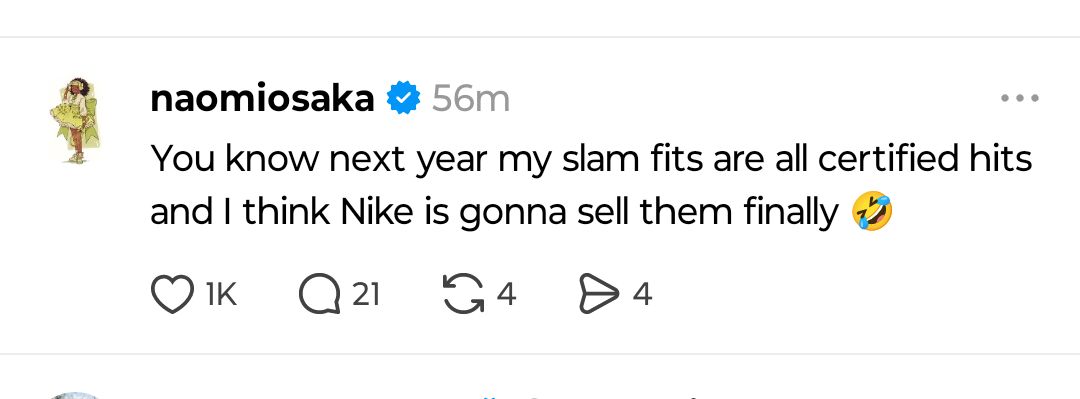Screen grab of Naomi Osaka's post