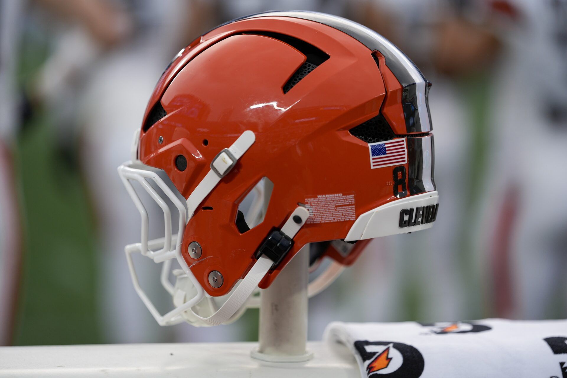 Cleveland Browns helmet during the first quarter against the Carolina Panthers at Bank of America Stadium.