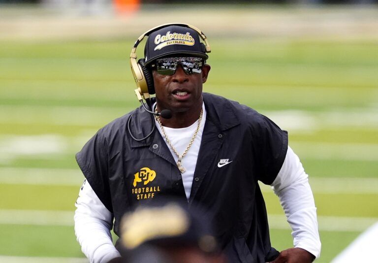 Colorado Buffaloes head coach Deion Sanders during the first quarter against the Georgia Tech Yellow Jackets at Folsom Field.