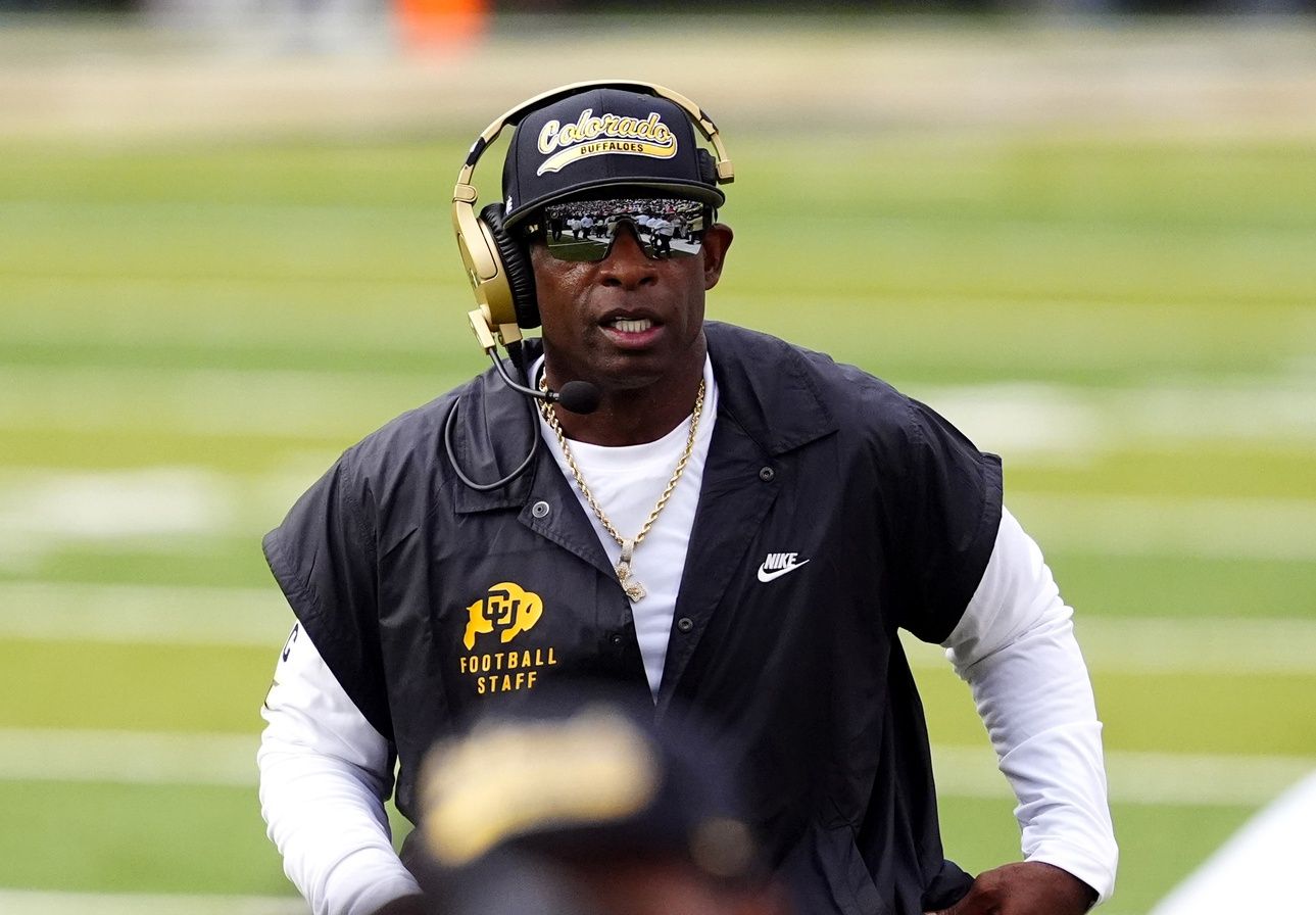 Colorado Buffaloes head coach Deion Sanders during the first quarter against the Georgia Tech Yellow Jackets at Folsom Field.