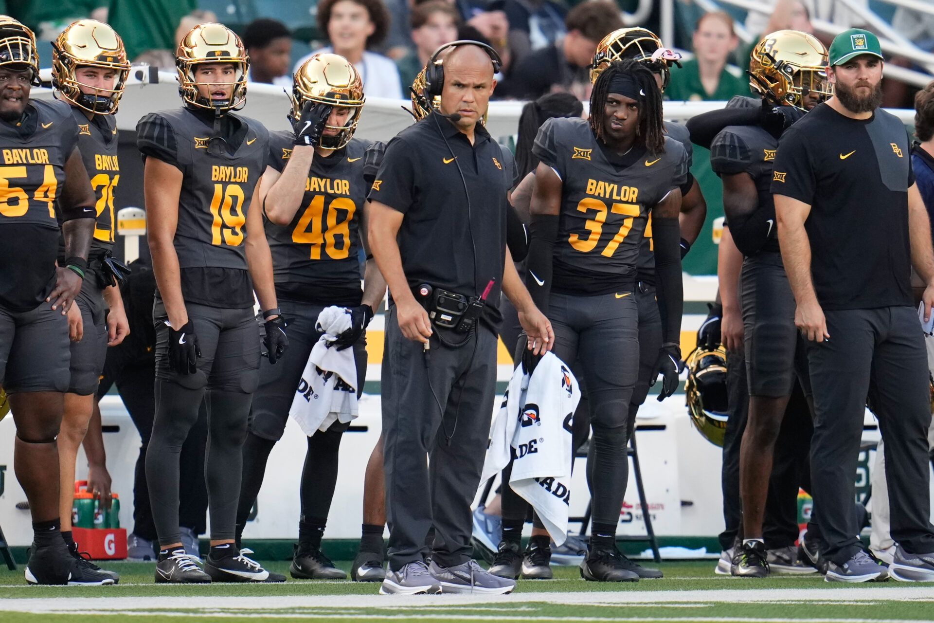 Baylor Bears head coach Dave Aranda in reacts against the Auburn Tigers during the first half at McLane Stadium.