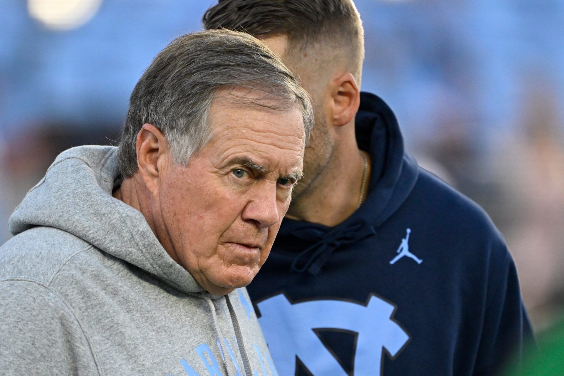 North Carolina Tar Heels head coach Bill Belichick on the field before the game at Kenan Stadium.