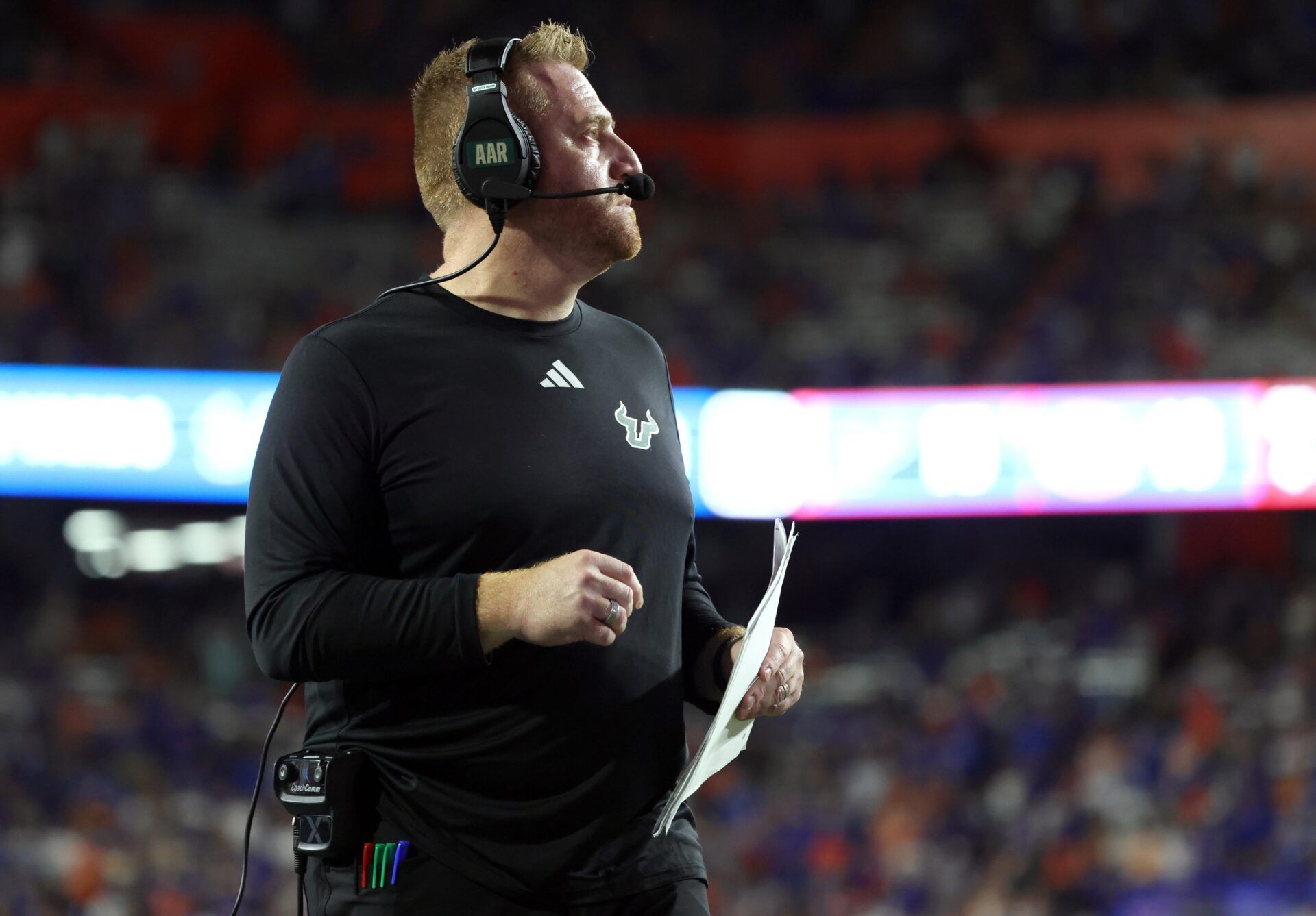 South Florida Bulls head coach Alex Golesh against the Florida Gators during the second half at Ben Hill Griffin Stadium.
